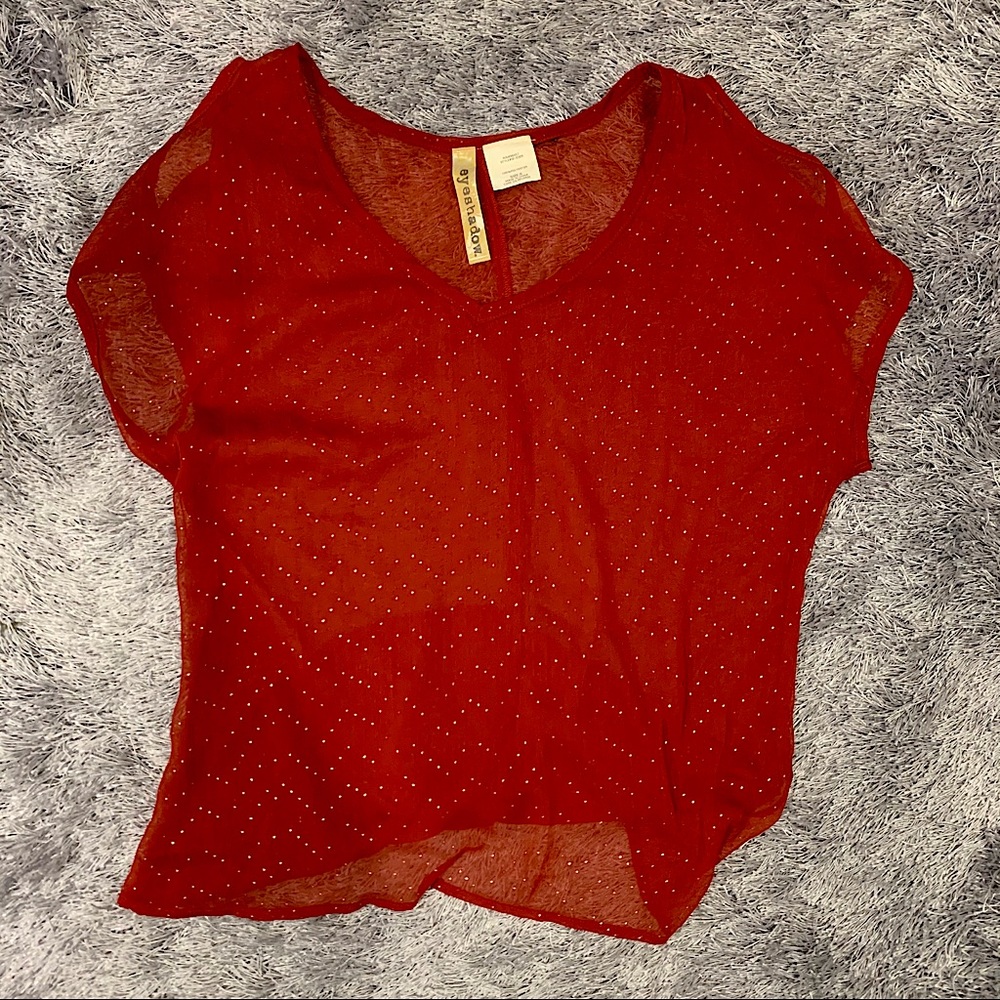 Eyeshadow sheer red orange blouse